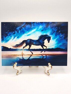 4x6 Black Stallion Horse On The Beach Under Stars Art Print